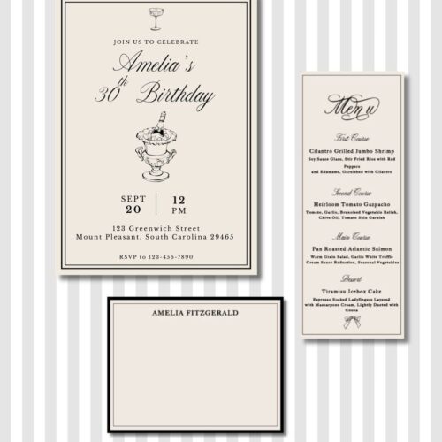 Ivory & Black Birthday Party Invitation - Essential Suite