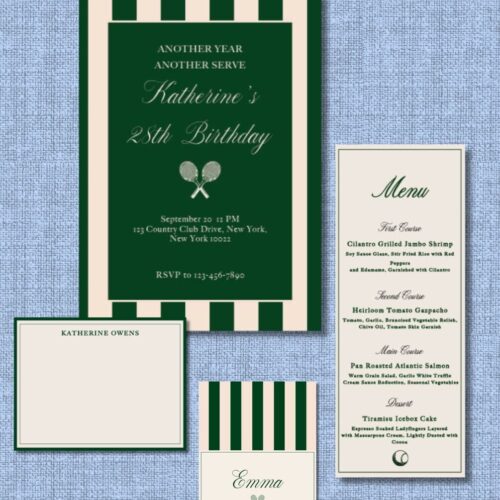 Old Tennis Club Birthday Party Invitation - Complete Suite