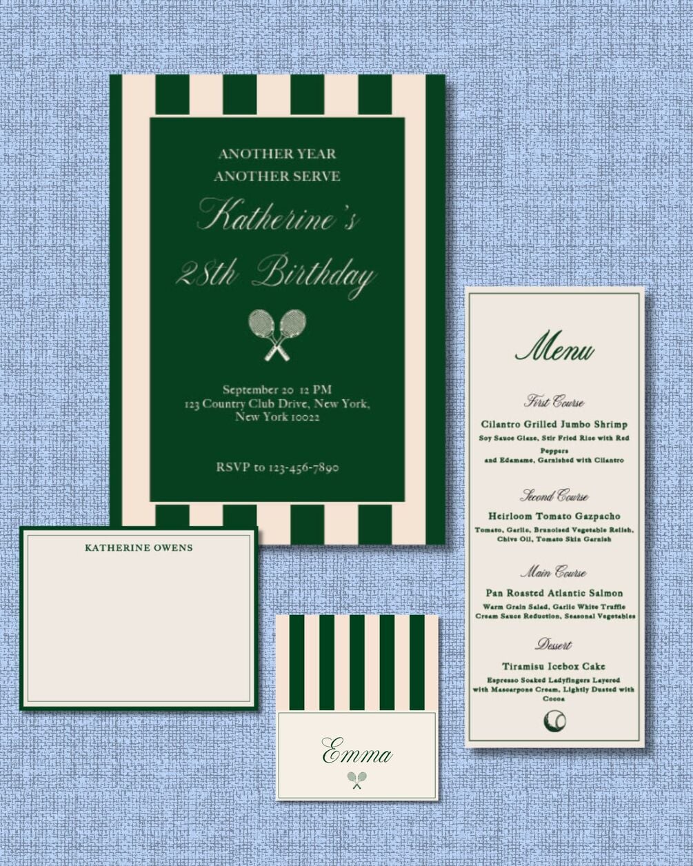 Old Tennis Club Birthday Party Invitation - Complete Suite