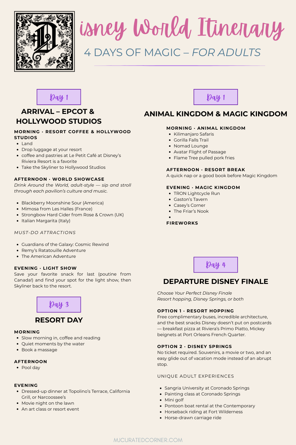 Disney World Itinerary 4 days Disney World itinerary 4 days